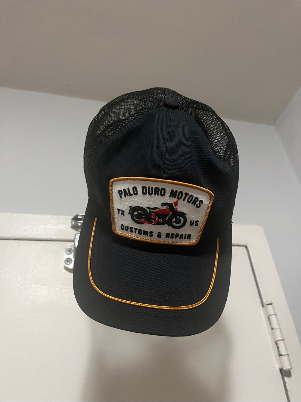 Tecovas Black & Gold Motorcycle Patch Trucker Hat
